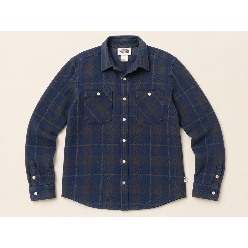 North Face Blue  Plaid Overshirt Chore Shirt/Jacket Cotton Button Up Men's Large